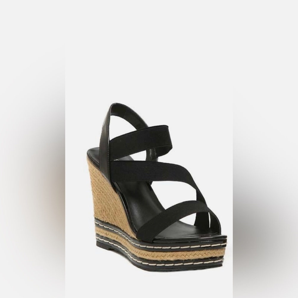 Charles David Black Strappy Espadrille Wedge Sandals